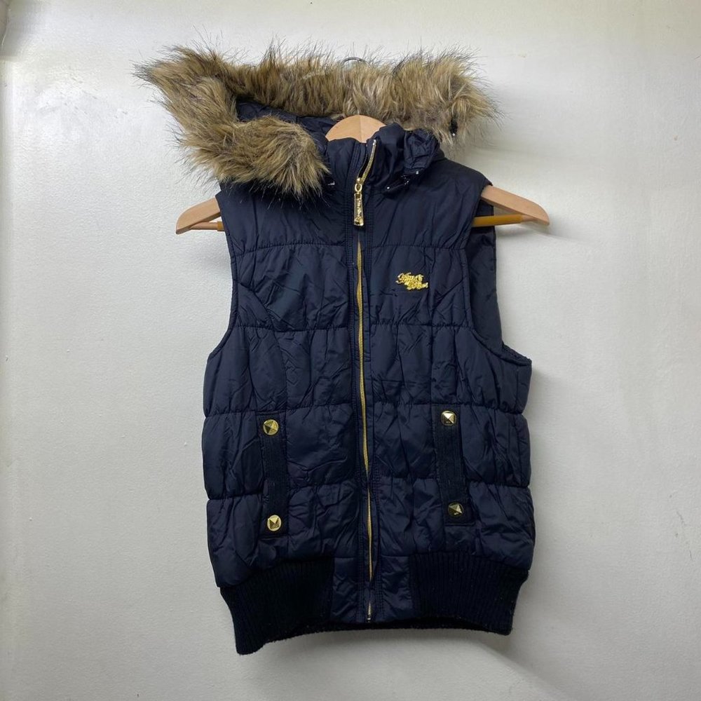 Apple Bottoms Black Puffer Vest with Furry Hood
